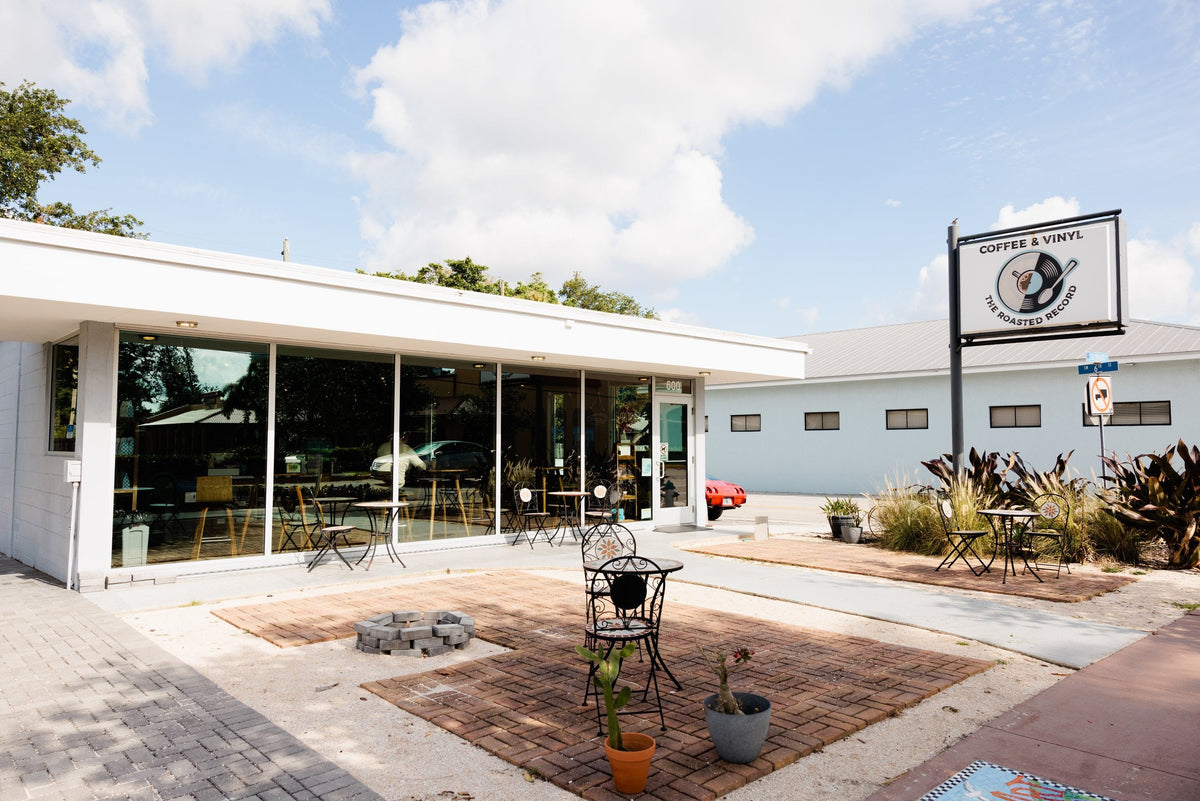 The Roasted Record at 600 Colorado Ave in downtown Stuart, Florida — coffee shop, roastery, record store and Belgian beer bar